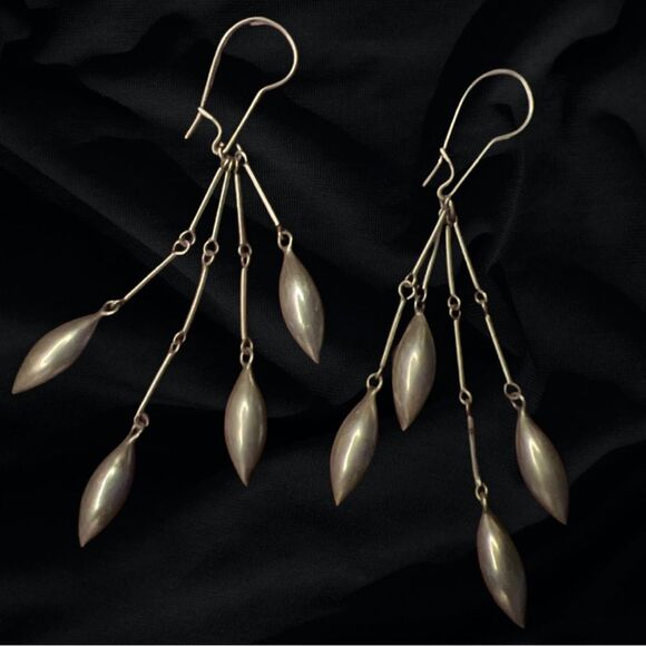 Vintage Boho Sterling Silver Hand Made Indian Drop Dangle Earrings 3.5” - Picture 6 of 6